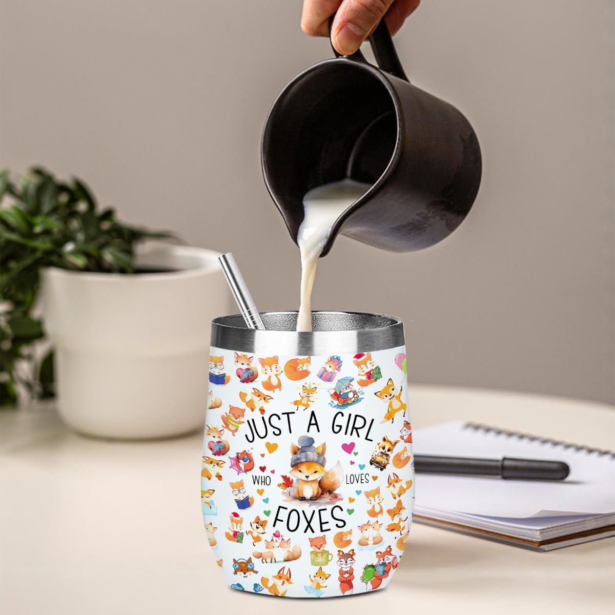 A Girl Loves Foxes Fox Gifts Fox Decor Stuff Wine Tumbler Friendship Christmas Birthday Gift for Women Friend Sister Wine Glass Stainless Steel Vacuum Insulated Double Wall Travel Cup with Lid, 12oz - Image 5