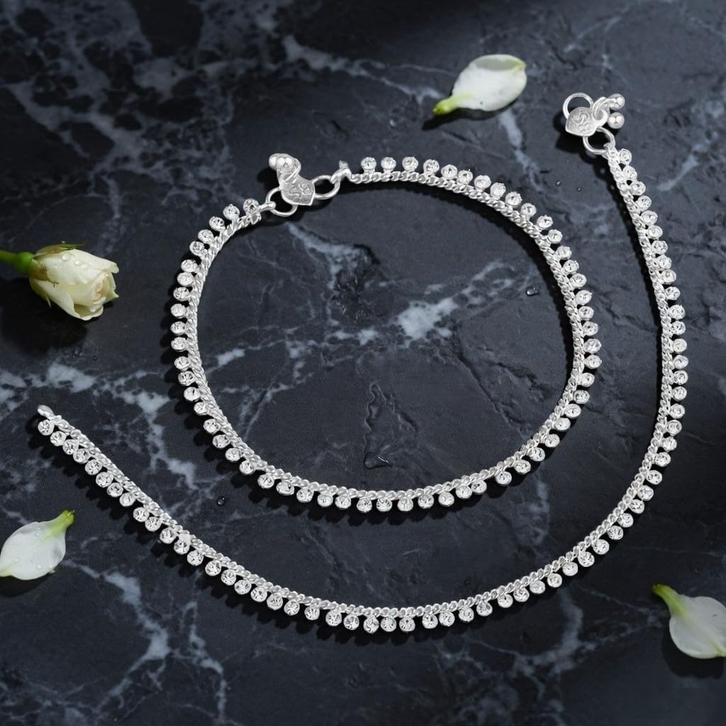 Efulgenz Indian Anklets for Women Jhanjara Anklet Silver Payal for Women Oxidised Crystal Jewelry Set Indian Payal Anklet