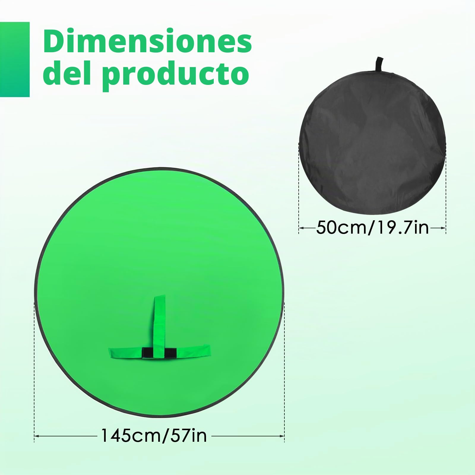 Pantalla Verde Redonda 145 cm Plegable – Fondo Croma Portátil para Fotografía, Streaming y Videollamadas – Tela Chroma Key (Redondo)