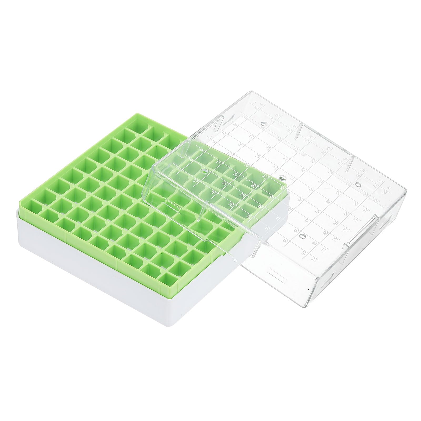 PATIKIL 81 Pozzi Scatola Congelatore Policarbonato, 1 Pezzo Supporto Policarbonato Per Tubi Vial Campioni 2.0ML, Verde