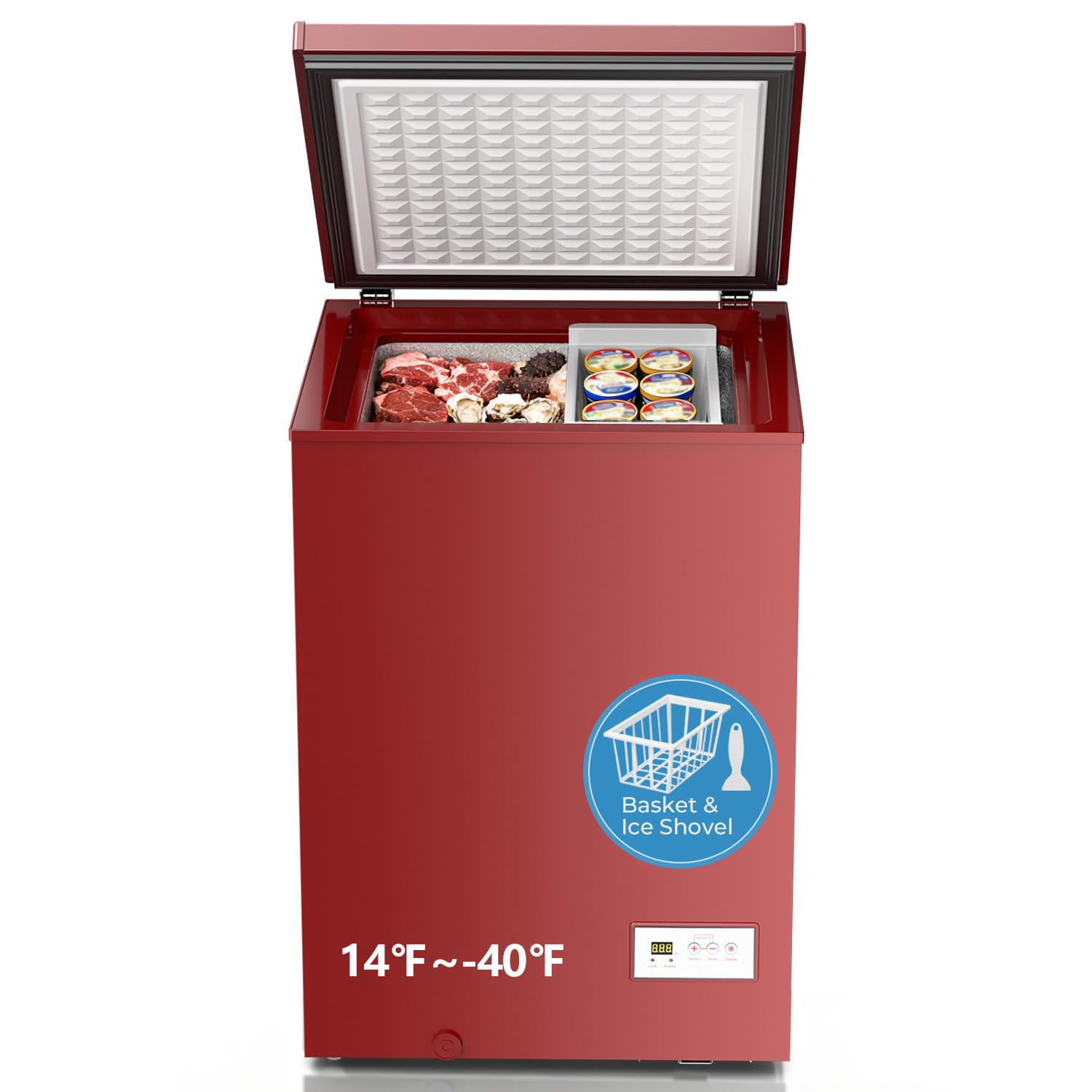 Antarctic Star Chest Freezer 3.2 Cubic Feet, Low-Temperature Freezer, Red