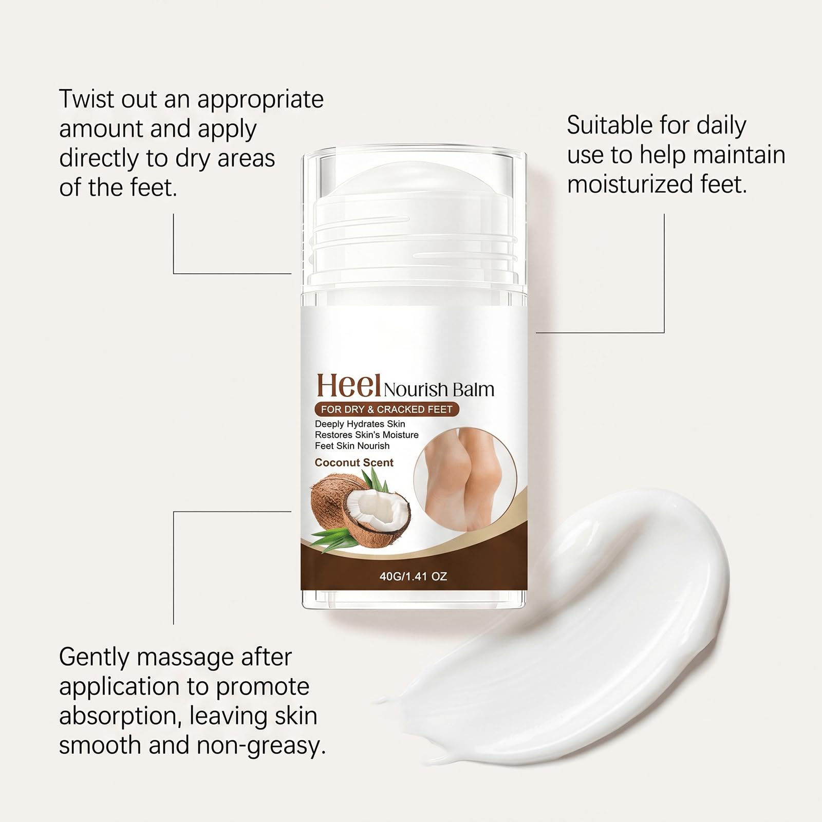 Coconut Scent Heel Balm Stick, Foot Cream for Dry Cracked Skin, Moisturizing Balm Rough Heels, Portable Twist-Up Stick Women Men, Non-Greasy Fast-Absorbing Cream, Deep Hydrating Care (9pcs)