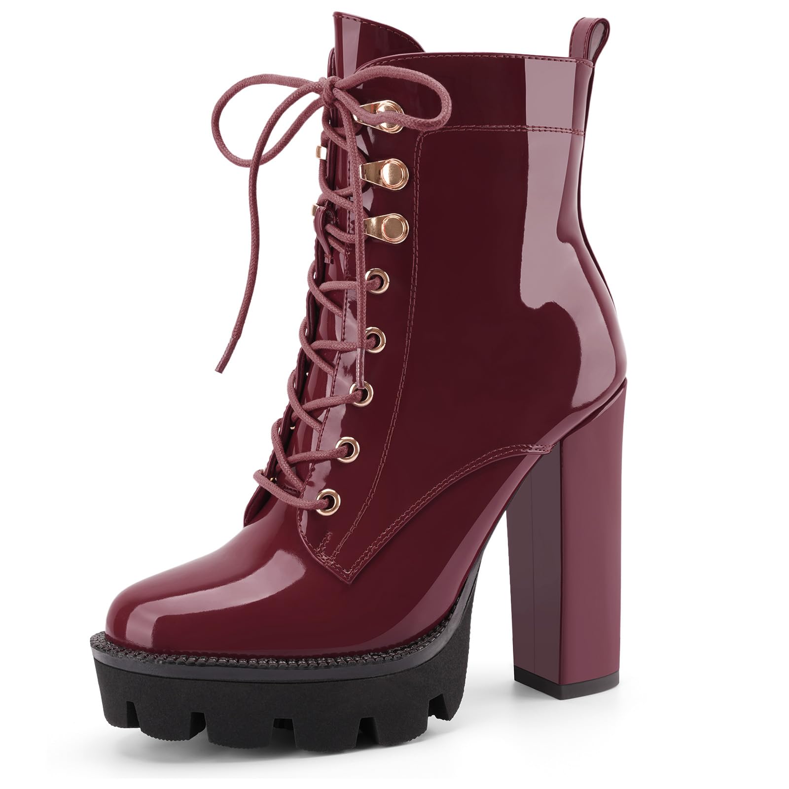 Oh Mispares Womens High Chunky Heel Platform Ankle Combat Boots Fashion Lace Up Lug Sole Leather Heeled Ankle