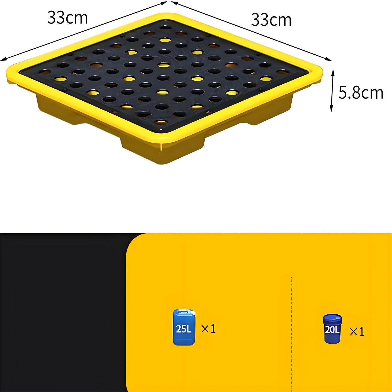 Bac de protection anti-fuites industriel - Palette modulaire de rétention des déversements - Plateforme étanche en plastique pour fûts, idéale pour le stockage sécurisé de produits chimiques