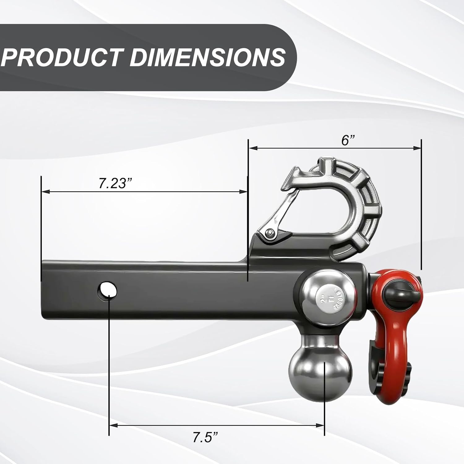 Trailer Hitch Tri-Ball Mount: with Swivel Tow Shackle and Tow Hook, fits for 2-inch Receiver, Chrome Trailer Ball Size 1-7/8", 2" and 2-5/16" and 5/8" Hitch Pin Kit