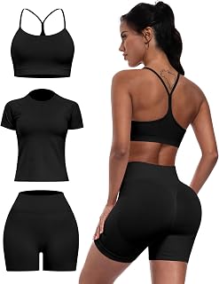 Women 3 Piece Workout Sets Seamless Running Tops Athletic Gym Yoga Short Y Back Sports Bras Outfits