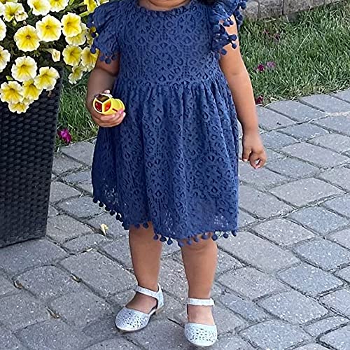 Toddler Girls Cute Pompoms Lace Floral Elegant Retro Swing Party Dress3