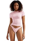 Women Double Lined Fitted Basic Tee Crew Neck Short Sleeve Y2K Crop Top