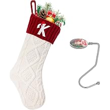 Christmas Stockings with Initials, Personalized Custom 18" Large Embroidered Monogram Knit Kids Xmas Stocking Holiday Party Fireplace Family Hanging Stocking Decoration White-Red Letter K