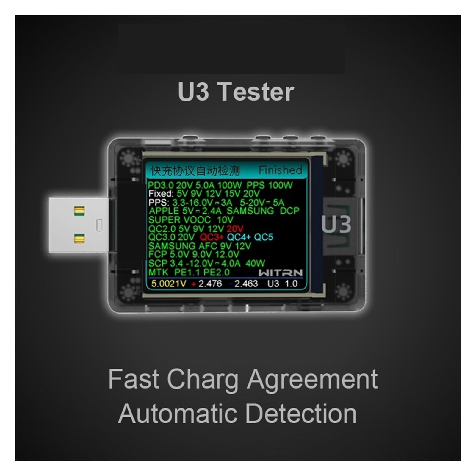 Tester USB U3 Aplikacja Na Komputer USB Tester Miernik Napięcia Prądu QC5 PD3.0 2.0 PPS Protokół Szybkiego Ładowania Pojemność Monitor Wyzwalacza PD(Bluetooth Grey)