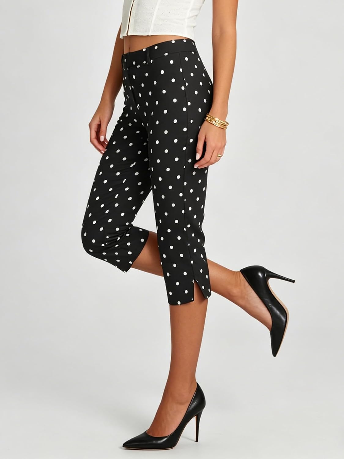 Women Polka Dot Capris Stretch Cropped Leggings Y2k Plaid Going Out Pants | 3/4 Length Checkered Leggings Slim Fit Cute Gingham Capris