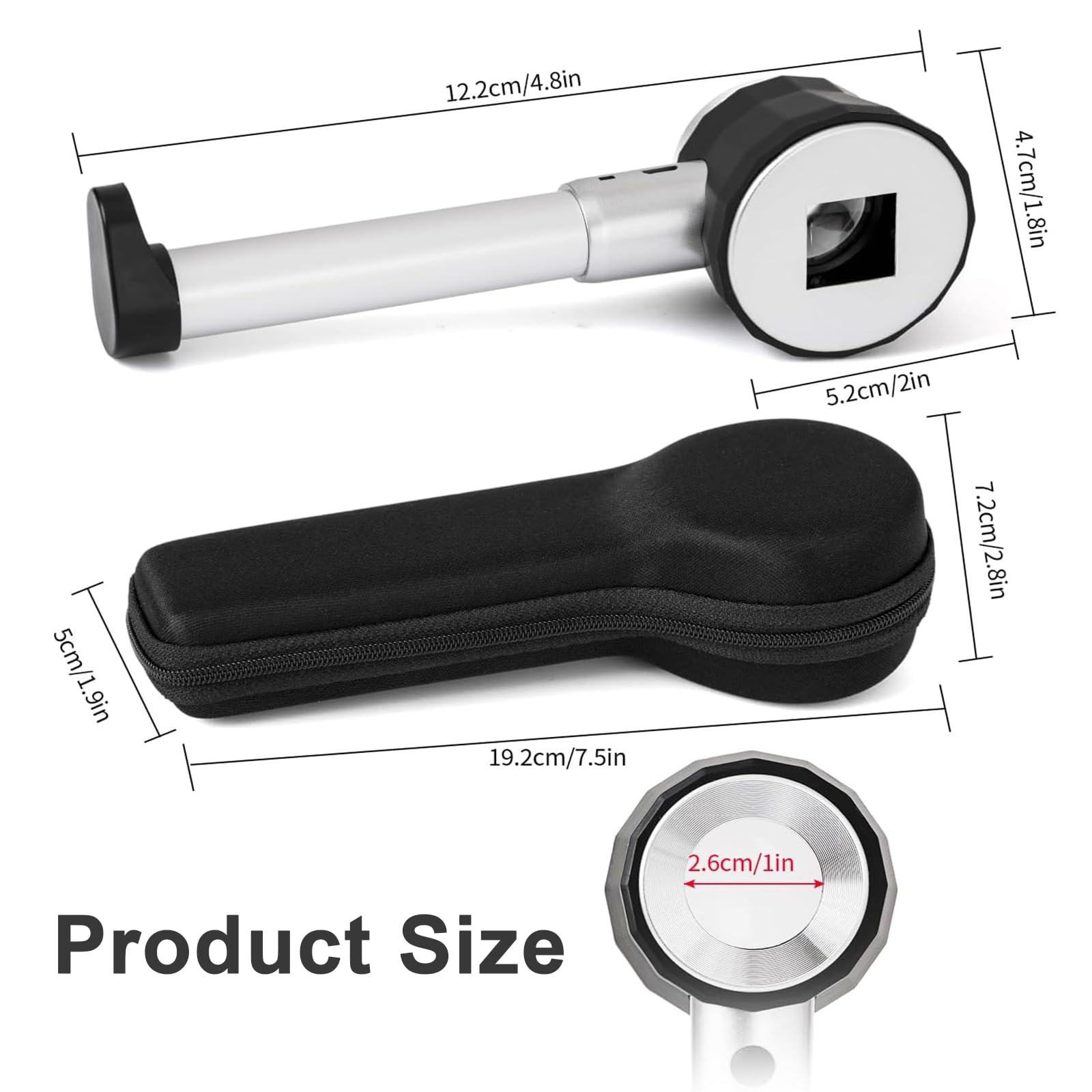 Lente d'Ingrandimento 30x con Luce,Ricaricabile, Manico Rimovibile & Righello 2cm, Lente Vetro Ottico 25mm per Gioielli, Dermatoscopio, Monete, Ispezione Pelle
