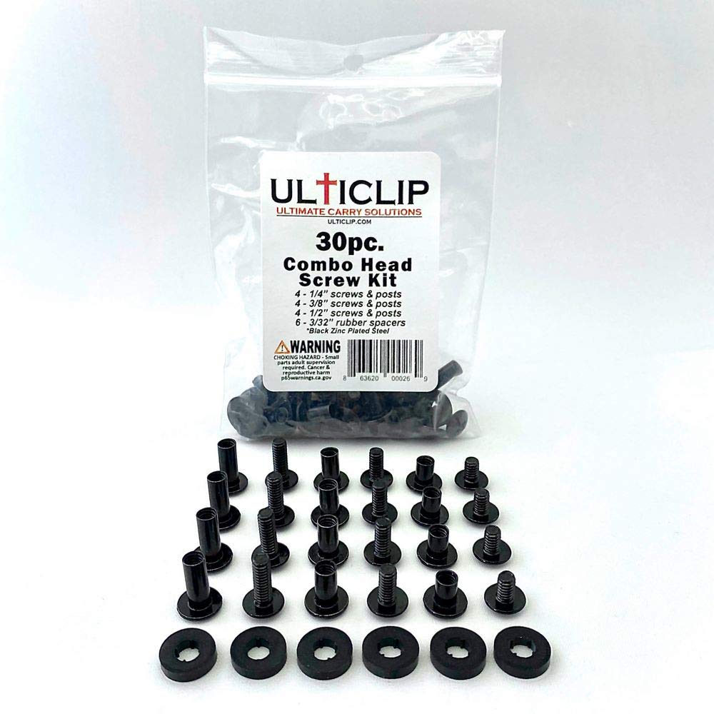 UltiClip 30pc. Combo Head Screw Kit - 4 Sizes (1/4", 3/8", 1/2") with 8-32 Thread, 6 Rubber Spacers, Black Zinc Plated Steel, Pan Head, 30pcs, DIY Projects, Crafting, Equipment Modification