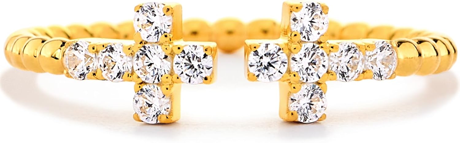 STORYJEWELLERY Cross Rings for Women, Christian Rings for Women, Gold Plated Purity Ring, Adjustable Thumb Ring, Religious Christian Jewelry, Confirmation and Baptism Gifts, Easter Gifts