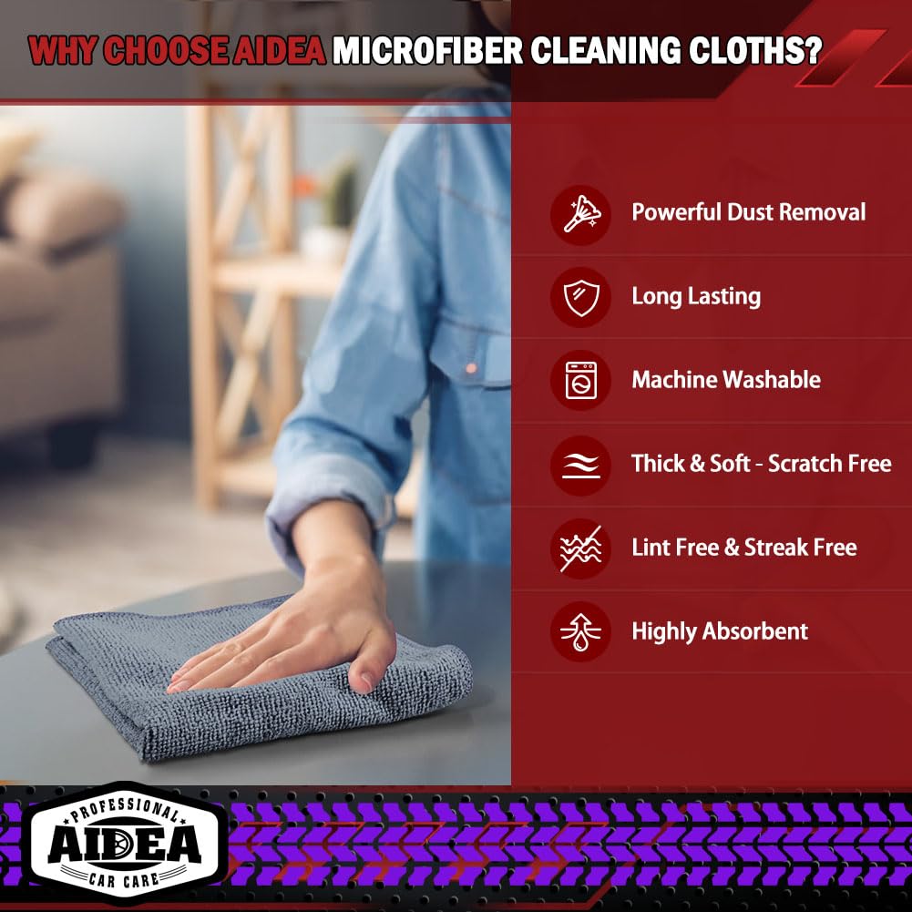 AIDEA Microfiber Cleaning Cloth Grey 50PK Microfiber Towels for Cars Premium Car Cloths Dusting Cloth Lint Free Cleaning — view 3