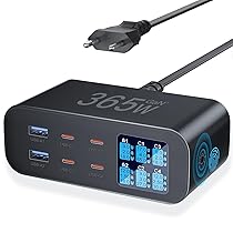 365W Caricatore USB C Multiplo con Schermo LED, YSYFAD 6 Porte Stazione di Ricarica GAN Fast PD Caricatore USBC 100W QC USBA caricabatterie per Macbook laptop usb i Phone Pad Watch Galaxy, Nero