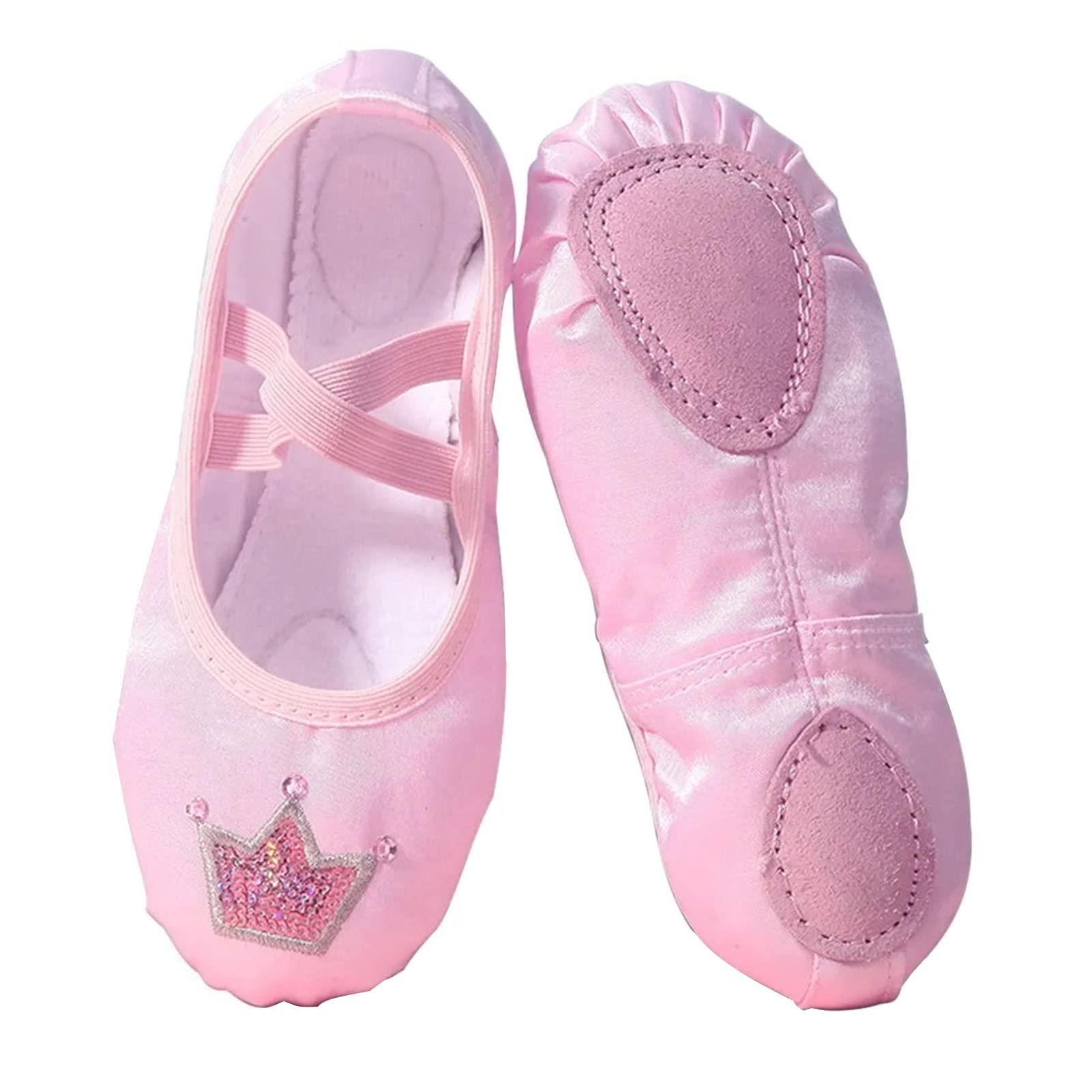 Tyenaza Girls Ballet Shoes, Kids Embroidery Crown Pattern Practice Ballet Shoes Girls Cute Soft Satin Yoga Dancing Shoes(27 Yards-Pink)