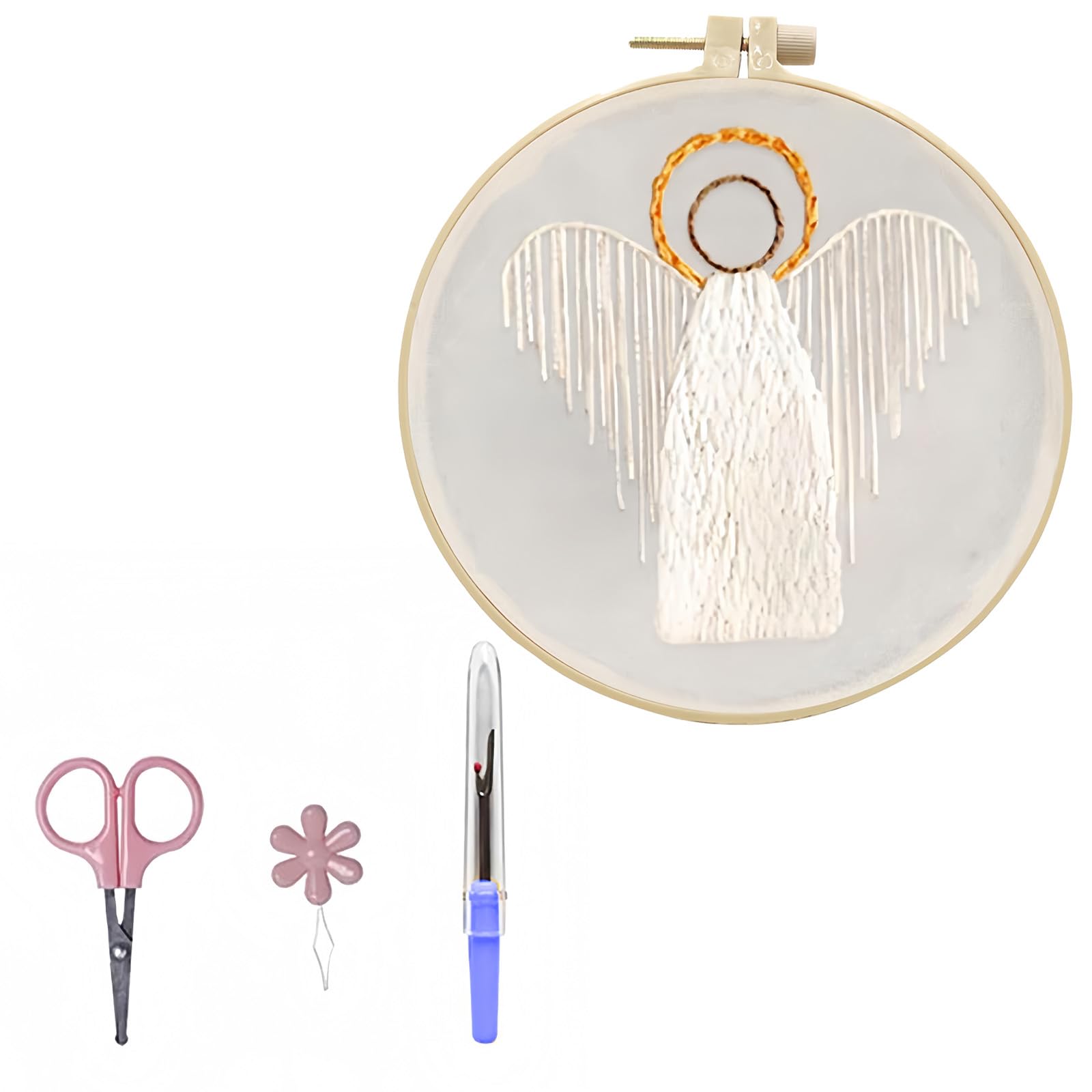 Xjdzineq Religious Pattern Embroidery Set with Instruction Beginner Craft Supplies with Stitching Hoop Thread Needle Craft Set