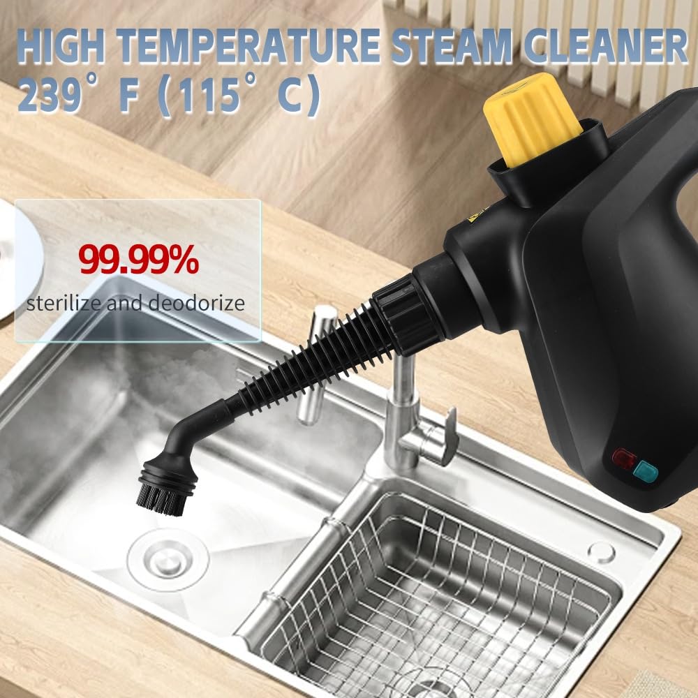 Pulitore a vapore portatile per cucina, 115 °C, rimuove il grasso, 6 ugelli inclusi, cavo da 247 cm, chiusura di sicurezza per la casa