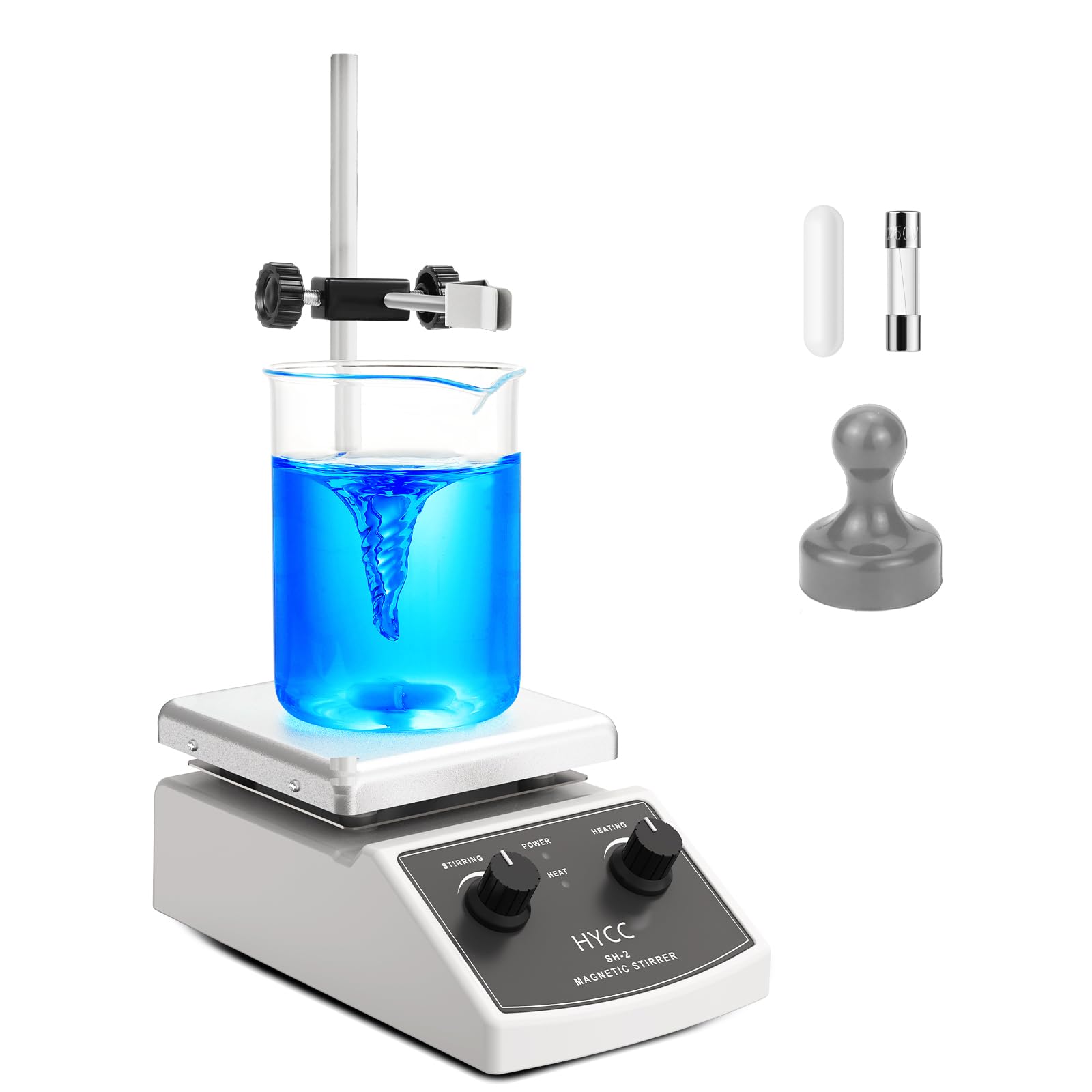 HYCC Agitatore magnetico con piastra riscaldante max 520℉, 100-2000 giri/min, 2000 ml, con barra di agitazione magnetica, dispositivo di recupero barra di agitazione