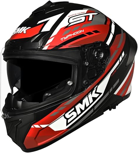 SMK Typhoon Sports Tourer ISI, DOT &amp; ECE 06 Certified Helmet with Dual Visor MATT Black &amp; RED - S