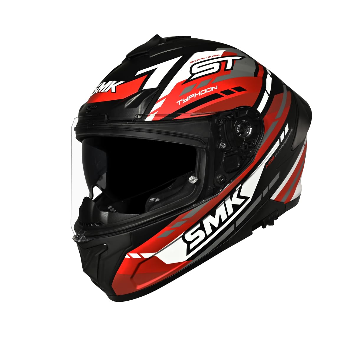 SMK Typhoon Sports Tourer ISI, DOT & ECE 06 Certified Helmet with Dual Visor MATT Black & RED - S-image-12