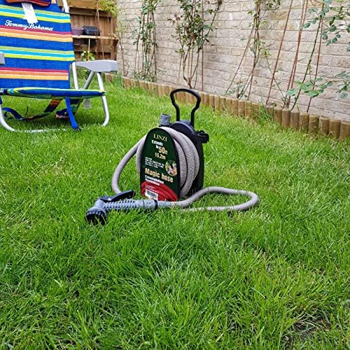 LINZI Expandable Garden Water Hose 15M 50FT Magic Hose Double Latex Inner Hose Flexible No Kink + Plastic Connectors + 7 Function Spray Gun + Hose Holder