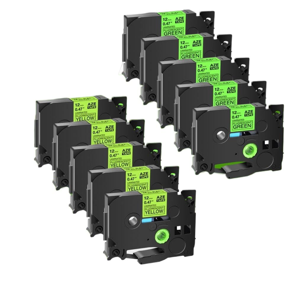 Nastro for etichette fluorescente compatibile con stampante for etichette TZE-C31 TZ D41 10 pezzi nero su giallo più nero su verde 9-18 mm