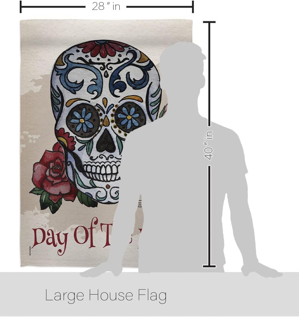 Day of the Dead House Flag - Pack Fall Dia De Los Muertos Fiesta Mexican Party Autumntime Support Our Troops - Decoration Banner Small Garden Yard Gift Double-Sided Made In USA 28 X 40