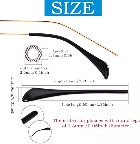 Miniatura 3 de Puntas de extremo de patillas para gafas, almohadillas de plástico para las orejas, retenedores antideslizantes para gafas, 4 pares, color negro