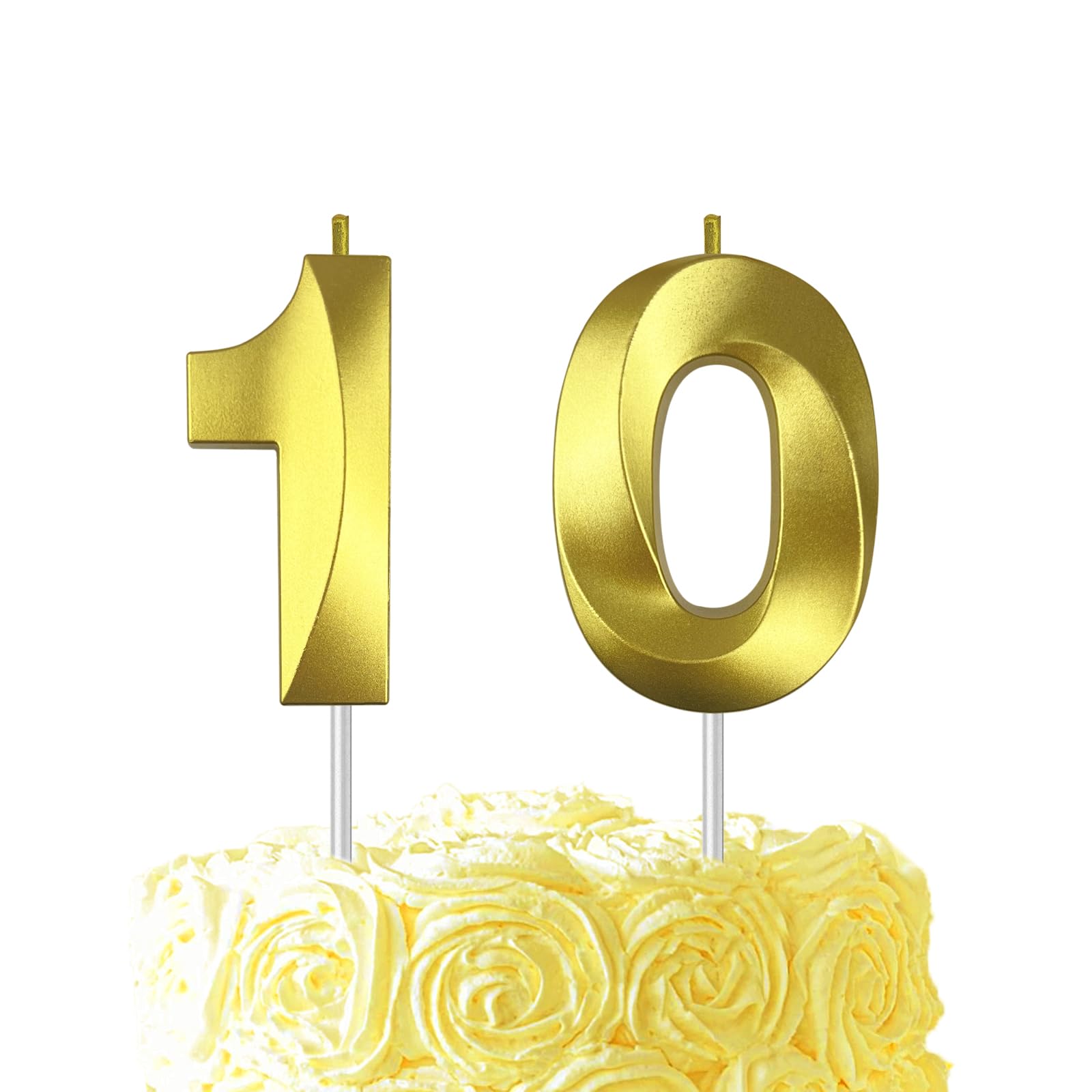 Gold Birthday Number 10 Candles for Wedding Party Cake Decorations