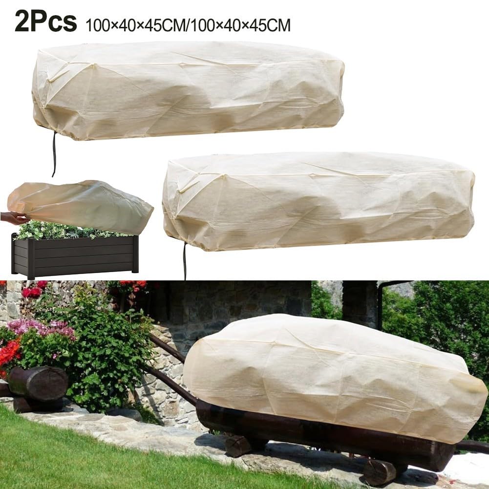 Telo protettivo per piante invernali, 2 pezzi, protezione antigelo rettangolare, per fioriere, protezione antigelo con coulisse, protegge i fiori nelle fiori(150 x 45 x 40 cm
