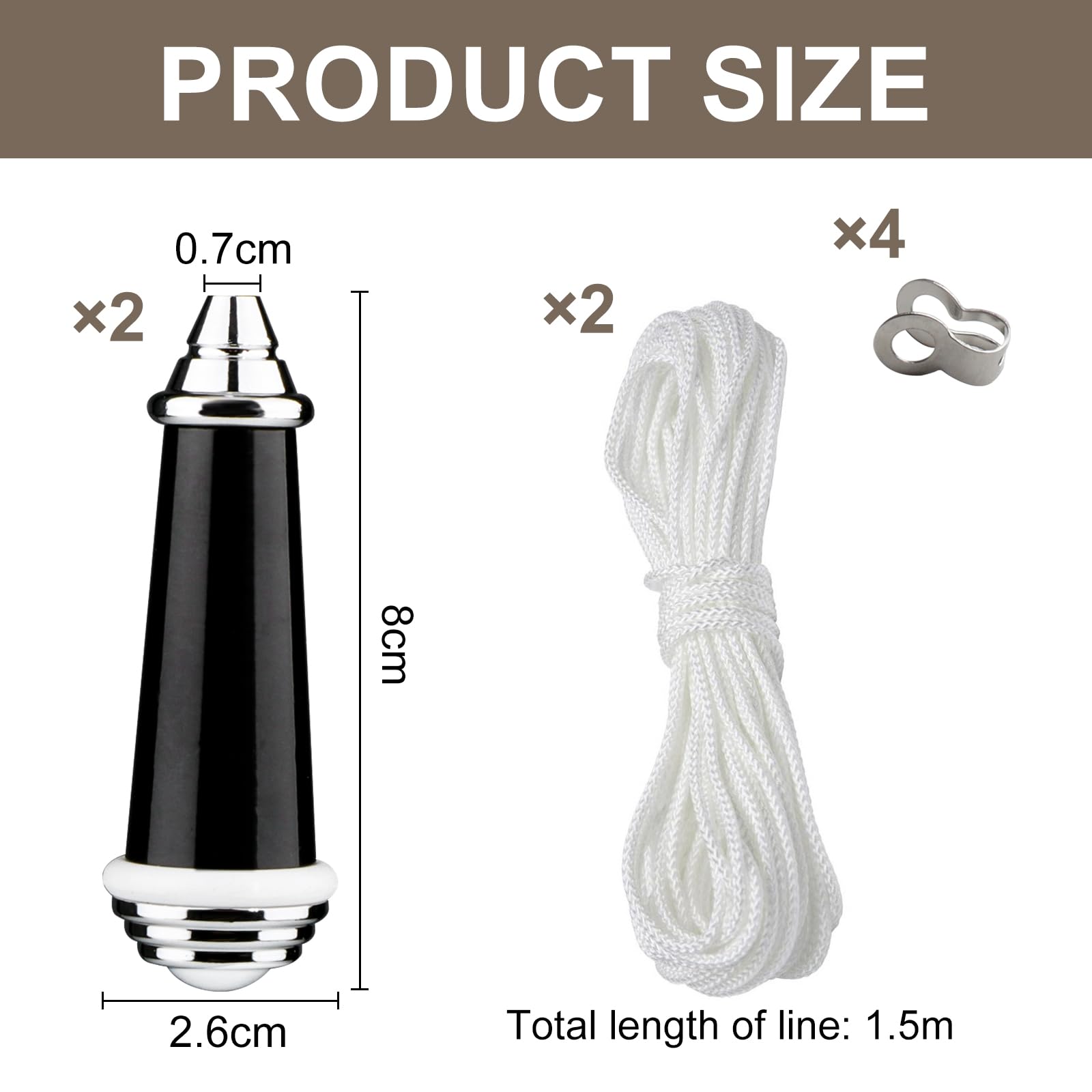 TXErfolg 2Pcs Bathroom Light Pull Cord 8cm Light Pull Handle with 150cm Cord Connector Light Switch Pull Cord Chrome Pull Cord Handle for Ceiling/Toilet Light Blind Cord Pull Handle - Image 2