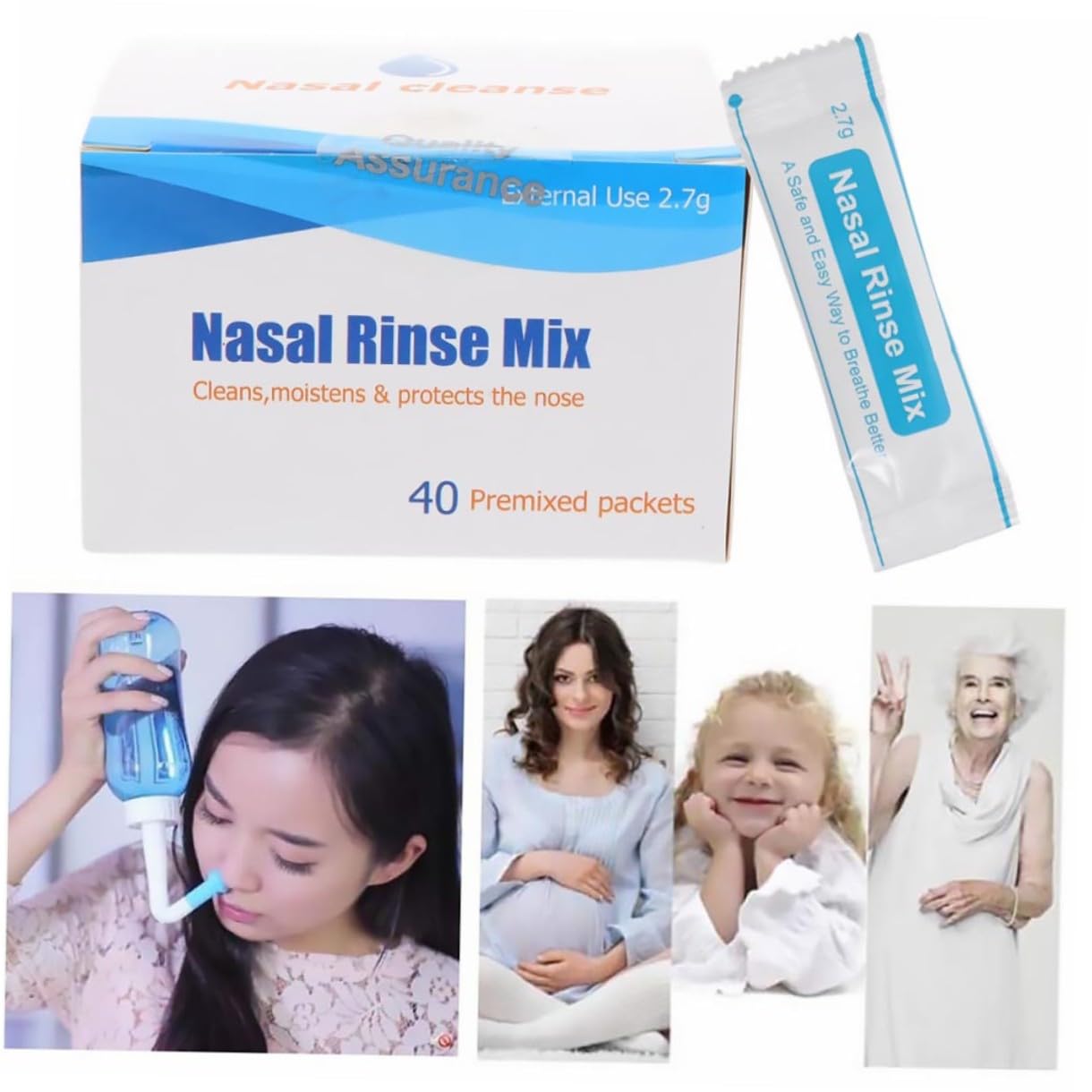 Sal de Lavado Nasal Instantáneo de Plástico Blanco 80 Sobres