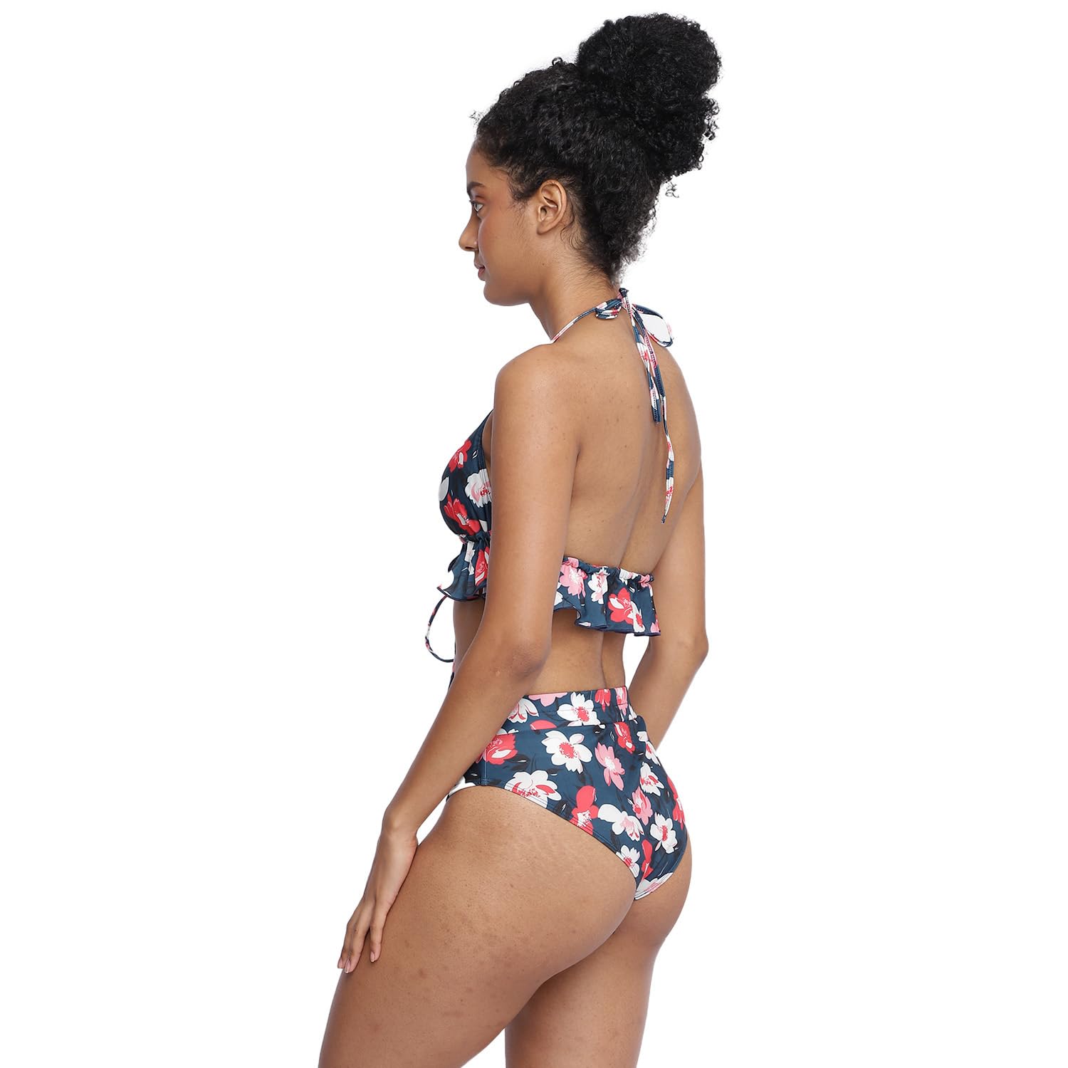 Cannanore Halter Neck Frill Tankini Top with High Waist Panty Two Piece Tankini Set for Women Swimwear Beachwear Multicolour