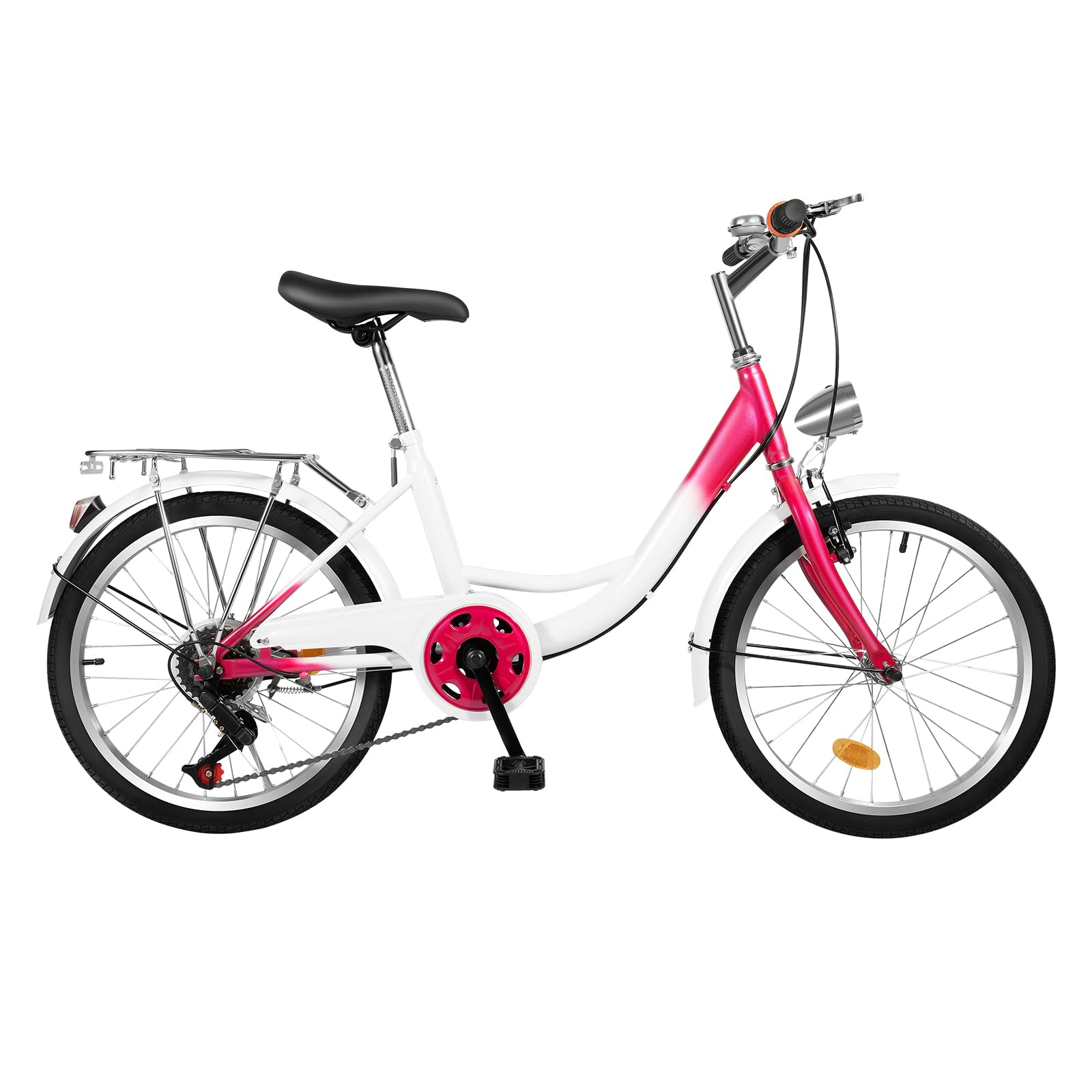 Mountain Bike,Bicicleta da 20 pollici, per adulto/bambini, altezza regolabile, 6 marce, per montagna, altri viaggi, colore rosa e bianco