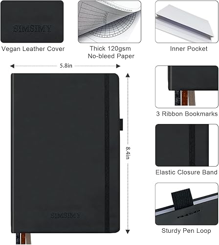 Miniatura 7 de SIMSIMY Cuaderno prefabricado con cuadrícula de puntos, diario prefabricado con cuadrícula de puntos con planificador semanal y mensual sin fecha,