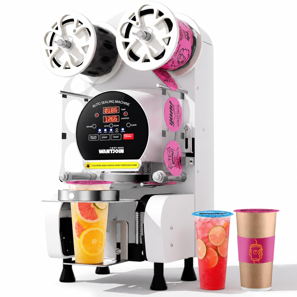 WantJoin Full Automatic Cup Sealing Machine, 500-600 Cups/H Commercial Bubble Tea Cup Sealer, 89/90/95mm Cups up to 7.1", Auto Feed & Film Alignment, Electric Boba Cup Sealer for PP PE PC Paper Cups