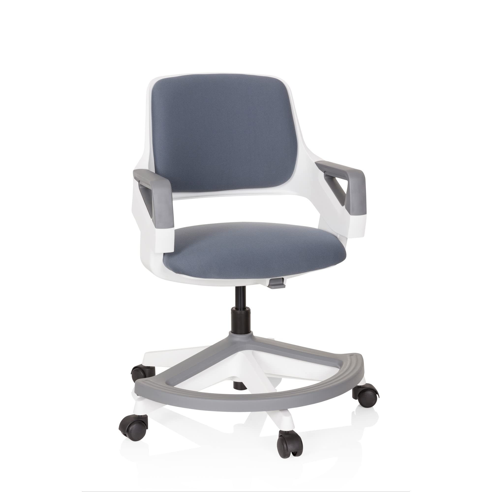 hjh OFFICE 640510 Silla giratoria para niños Kid Flex Tela Gris, Silla giratoria, reposapiés y Respaldo Regulable