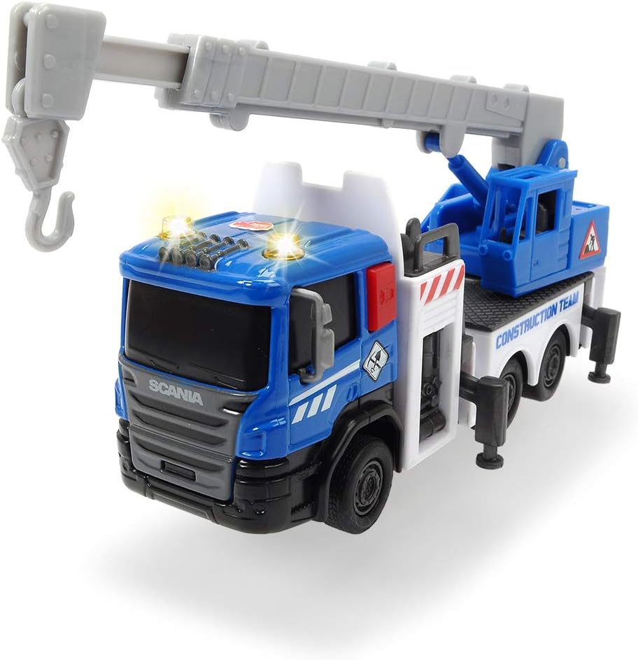 Dickie Toys 203722007 City Builder Scania Construction Vehicles, Dump Truck, Cement Mixer or Mobile Crane, Construction Site Vehicles with Light and Sound, Gift, Children, from 3 Years, 17 cm, Assorted color, 1 Unit