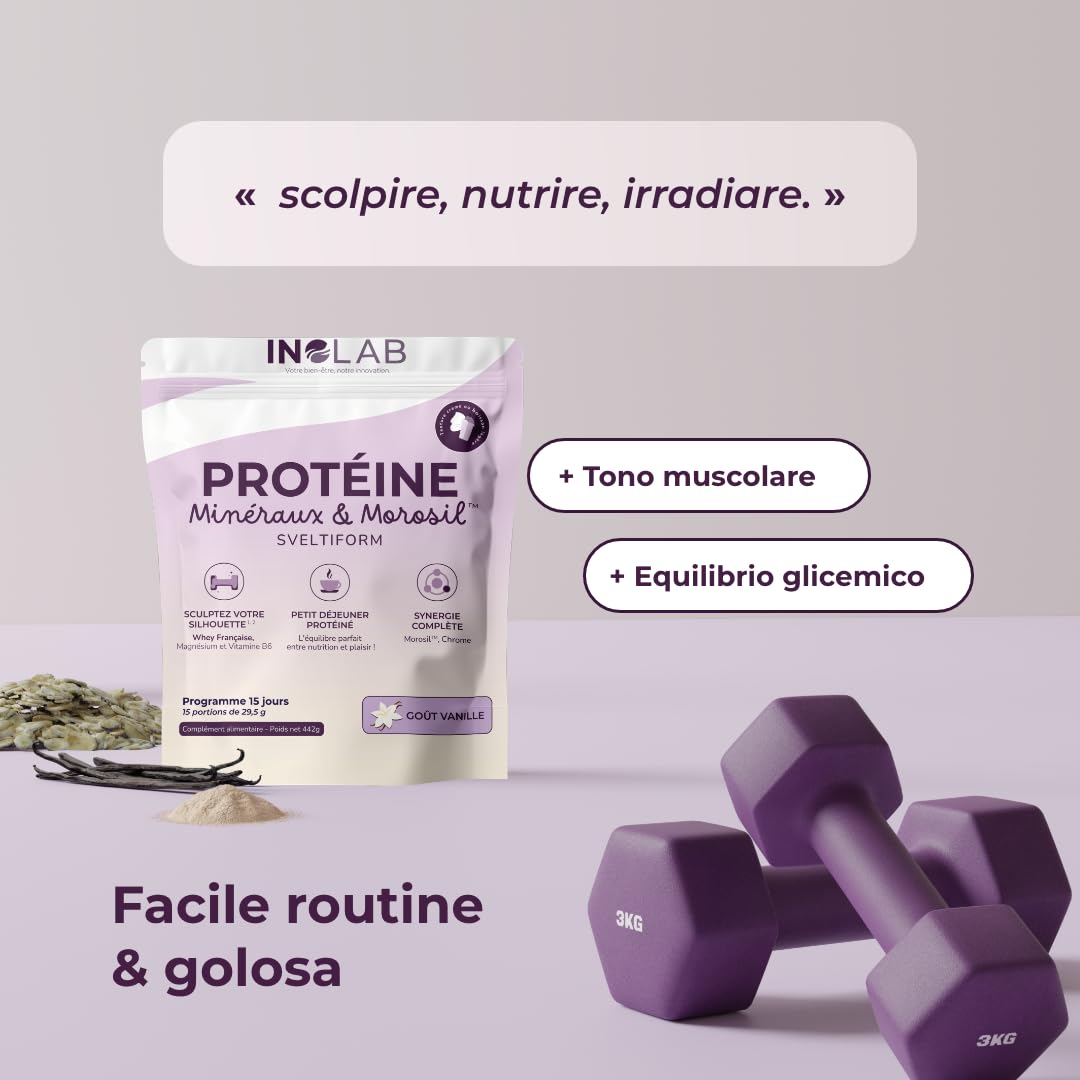 Inolab integratore Proteine in polvere con Whey & Morosil, magnesio, cromo, vitamina C I Massa muscolare e metabolismo energetico I Per donne 40+