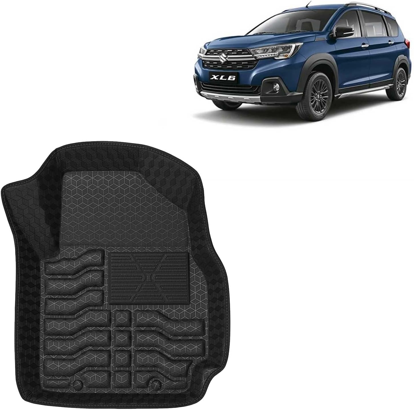 Kingsway Accessories Premium 4.5D Car Floor Mats Only Compatible with Maruti Suzuki XL6 (Year 2022 Onwards) All Model, Set 4 Pcs, 100% Waterproof Tray Shape PVC Foot Mats | Black | 1 Year Warranty