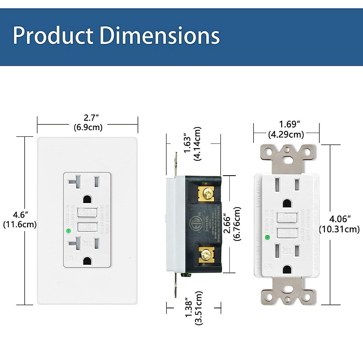 SuperInk 15 amp Non-Tamper Resistant GFCI Outlet,Weather Resistant Ground Fault Circuit Interrupter Receptacle with LED Indicator,ETL Certified for Outdoor/Balcony/Commercial,White,8PK