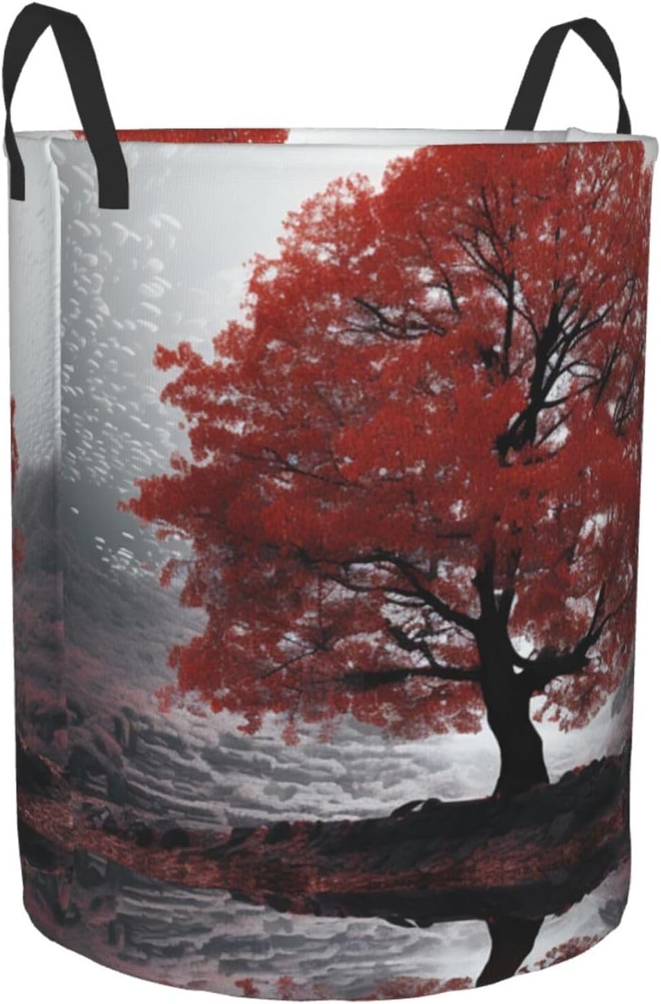 Red Tree Laundry Basket With Handles, Foldable Laundry Hamper Oxford Cloth Dirty Clothes Basket Waterproof Clothes Toys Storage Bin Organizer for Bedroom Bathroom Dorm
