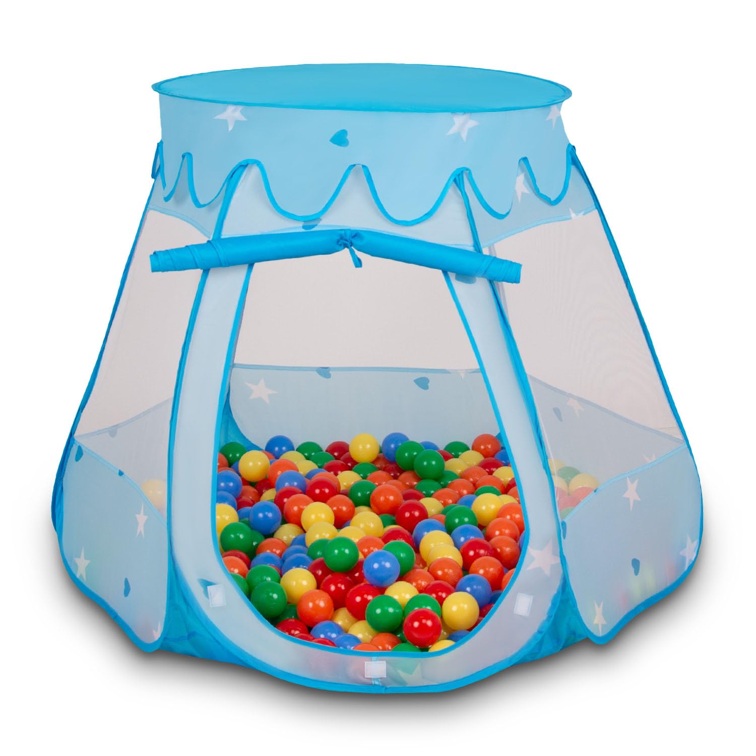Selonis Play Tent 105X90cm/600 Balls Castle House Pop Up Ballpit Plastic Balls For Kids, Blue:Yellow-Green-Blue-Red-Orange โ image 1
