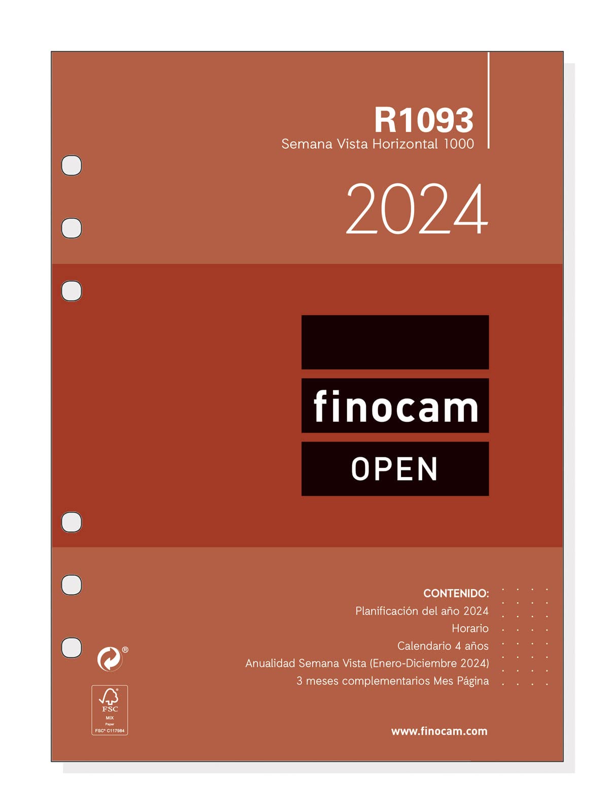 Finocam - Recambio Anual 2024 Open Semana Vista Horizontal Enero 2024 - Diciembre 2024 (12 meses) Español