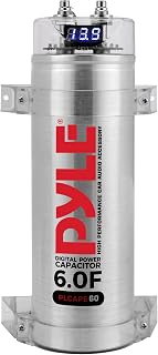 Pyle 6.0 Farad Digital Power Capacitor for Car Audio - Blue LED Display, Over-Voltage Protection, Mounting Kit, 12-24V