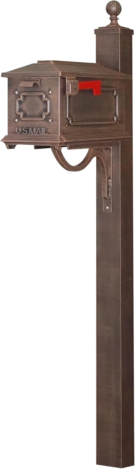 Special Lite Kingston Curbside Mailbox with Springfield Post - Copper Aluminum Mailbox with Direct Burial Post - SCK-1017_SPK-710-CP