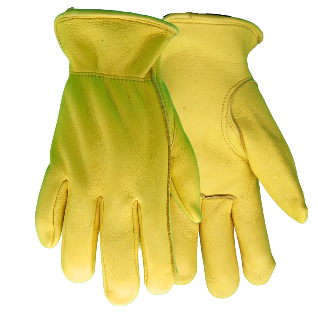 Red Steer 1507 Unlined Grain Elkskin Leather Gloves, Keystone Thumb, Shirred Elastic Band Back, Sold by Pair (Extra Large), Golden Yellow