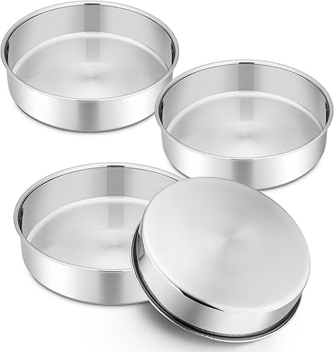 Miniatura 10 de P&P CHEF Molde para pasteles de 9.5 pulgadas, 1 bandeja redonda para hornear pasteles, de acero inoxidable, para cocinar al vapor, no tóxico y